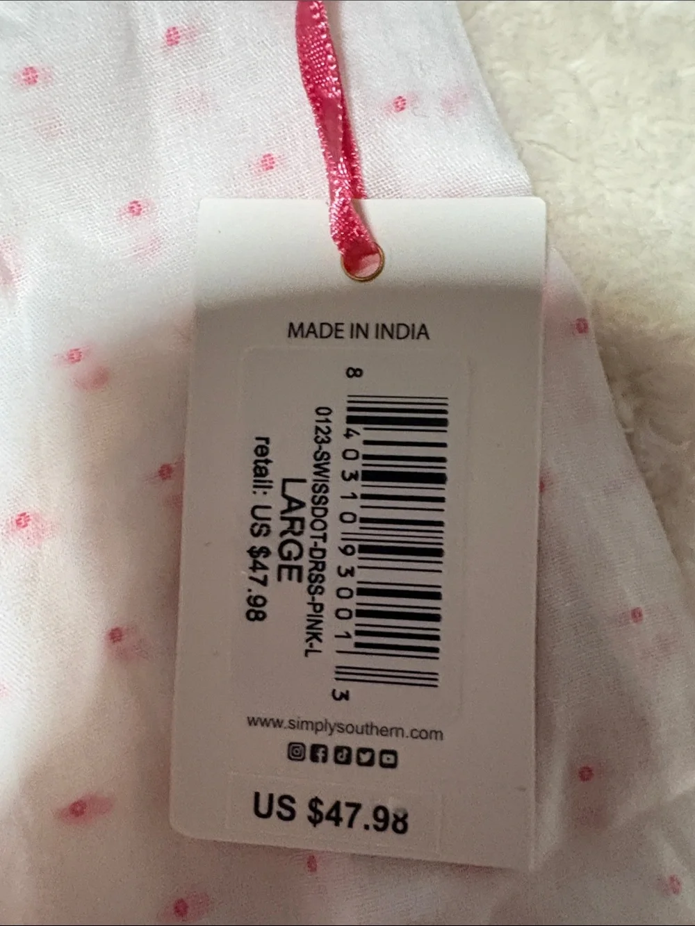 Simply Southern White Nightgown with Pink Tassel Trim